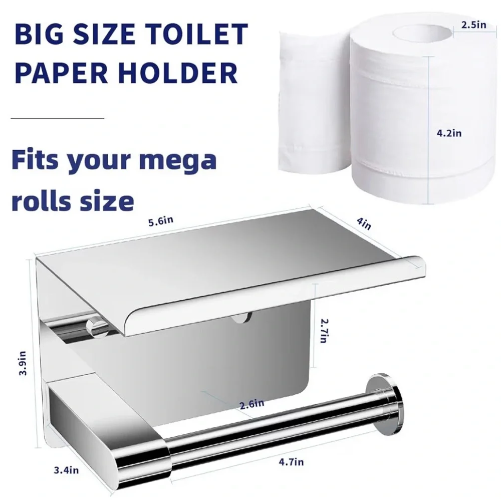 Stainless Steel Toilet Paper Holder With Shelf Mount No Screws